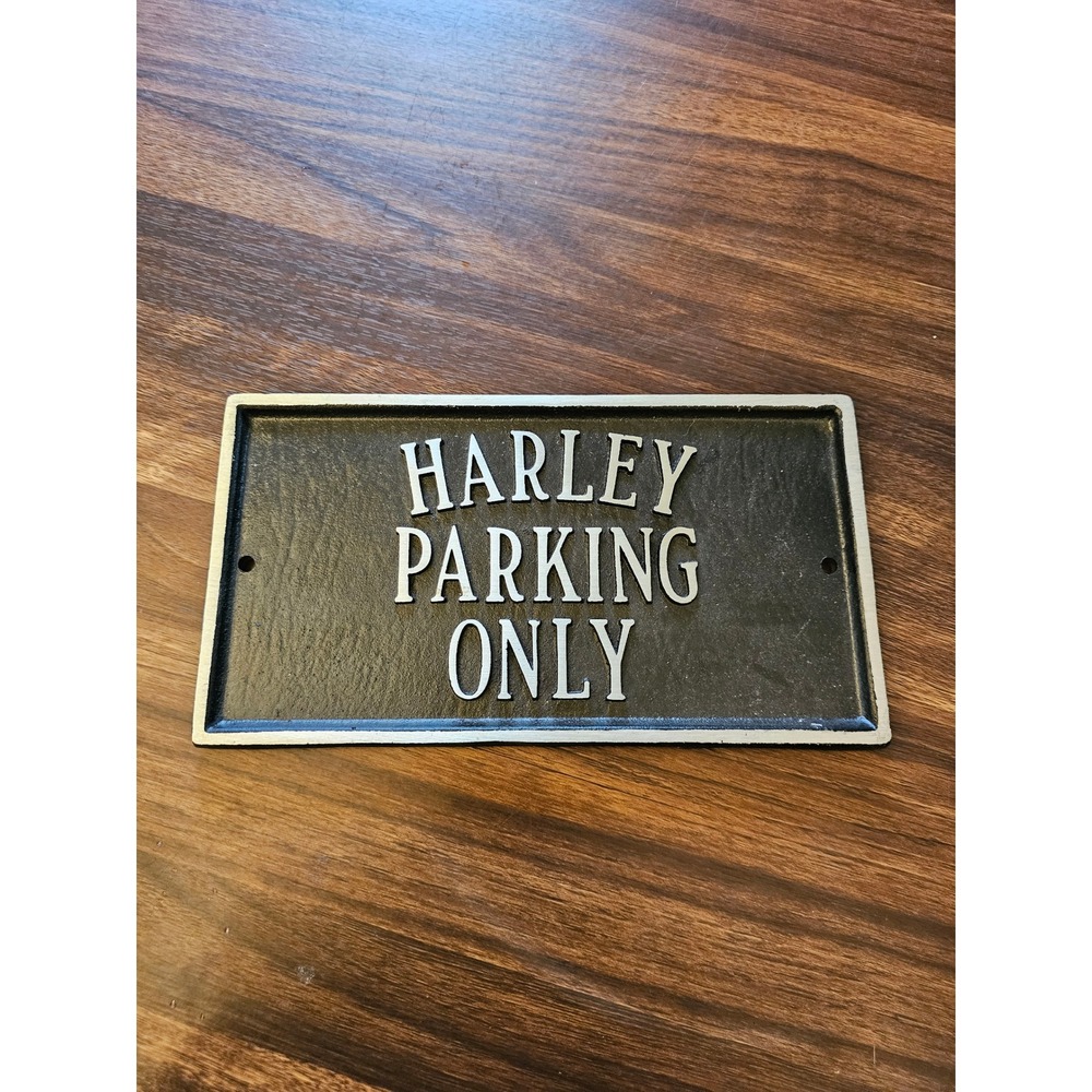 Harley Parking Only Cast Iron Wall Sign Black Silver Plaque Garage Decor